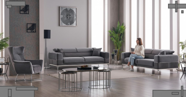 Luxury Sofa Set 331 Seating Living Room Set Gray Sofa Textile Furniture New