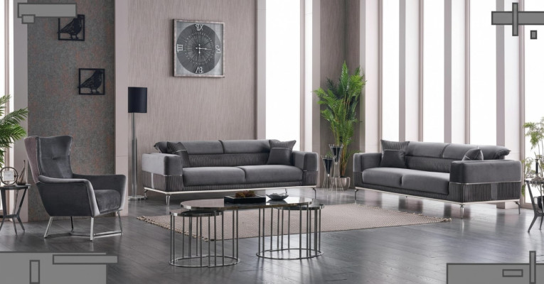 Luxury Sofa Set 331 Seating Living Room Set Gray Sofa Textile Furniture New