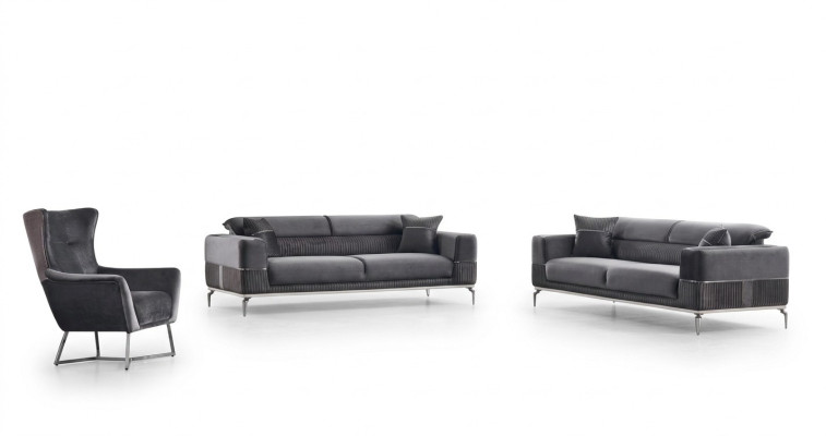 Luxury Sofa Set 331 Seating Living Room Set Gray Sofa Textile Furniture New