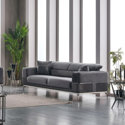 Gray Sofa 3-Seater Luxury Couch Gray Furniture Upholstery Fabric Velvet
