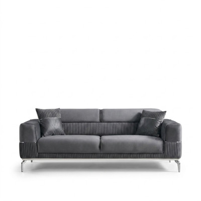 Gray Sofa 3-Seater Luxury Couch Gray Furniture Upholstery Fabric Velvet