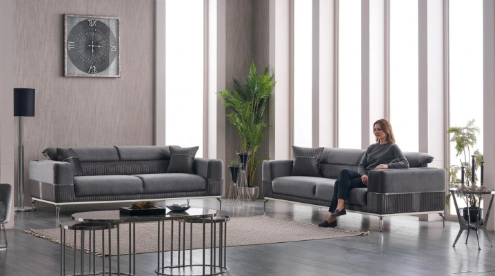 Gray designer couch, club furniture, couches, 3+3 seater upholstery, 230cm sofas.
