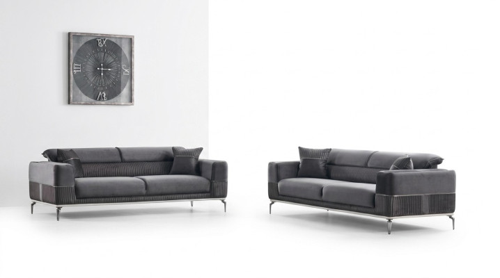 Gray designer couch, club furniture, couches, 3+3 seater upholstery, 230cm sofas.