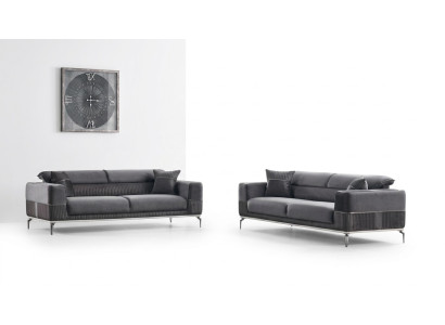 Gray designer couch, club furniture, couches, 3+3 seater upholstery, 230cm sofas.