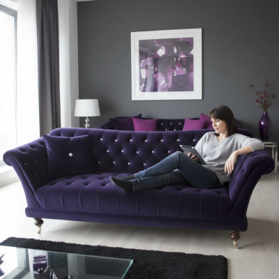Chesterfield 3 Seater Elegant Sofas Textile Couch Luxury Blue Sofa