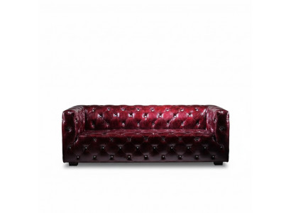 Chesterfield Sofa 3-Seater Leather Sofa Couch Upholstered Sofa Bordeaux Leather Sofas