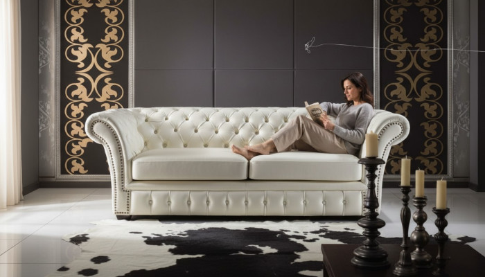 Chesterfield Sofa Luxury Three-Seater Sofas Living Room Couches White