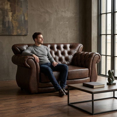 Chesterfield Sofa Luxury Couch 2-Seater Sofas Brown Leather Sofa Couches