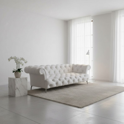 Chesterfield Sofa 3 Seater Luxury Couch Faux Leather Sofas White Leather Sofa