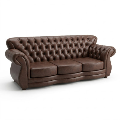 Chesterfield 3-seater luxury brown leather sofa