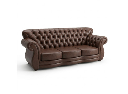 Chesterfield 3-seater luxury brown leather sofa