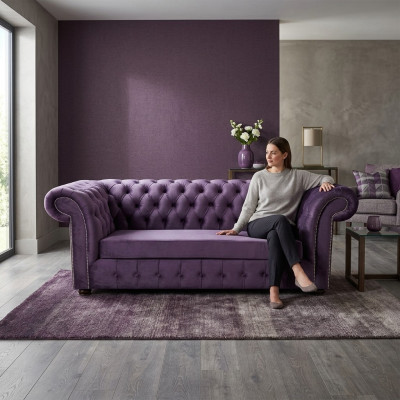 Chesterfield Sofa Three-seater Sofas Couch Upholstery Fabric Purple Couches Velvet