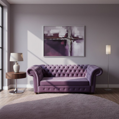 Chesterfield Sofa Three-seater Sofas Couch Upholstery Fabric Purple Couches Velvet