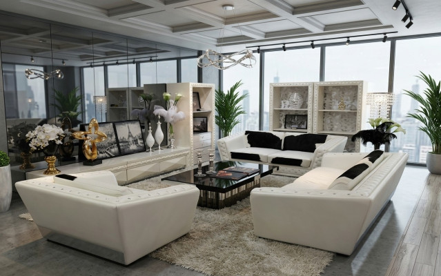 Chesterfield Sofa Set 3+2+1 Seater Armchair Sofa Leather with Pony Skin