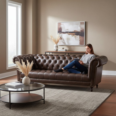 Sofa 4-seater Chesterfield couch luxury 245cm leather sofa couches furniture