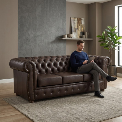 Chesterfield sofa leather sofa couch 3-seater original brown sofas