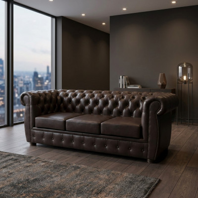 Chesterfield sofa leather sofa couch 3-seater original brown sofas