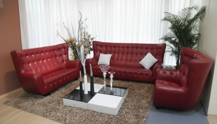 Chesterfield Sofa Set Armchair 3-Piece Leather Sofa Red Modern
