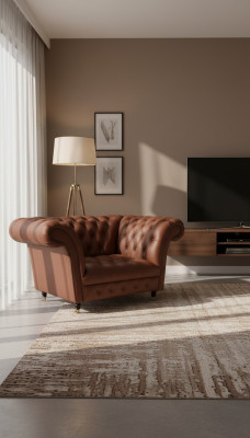 Luxury Chesterfield Armchair Leather Seat Lounge Chair Brown Modern