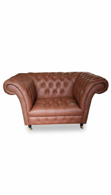 Luxury Chesterfield Armchair Leather Seat Lounge Chair Brown Modern