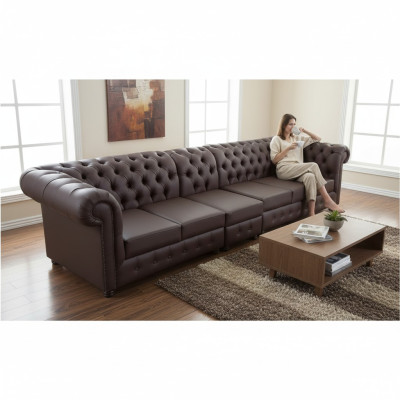 Chesterfield Big Sofa Couch Leather Sofa XXL Big Sofas Brown Couch 6 Seater