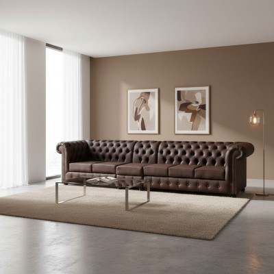 Chesterfield Big Sofa Couch Leather Sofa XXL Big Sofas Brown Couch 6 Seater