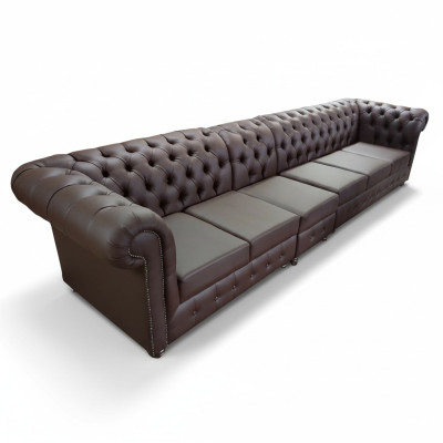 Chesterfield Big Sofa Couch Leather Sofa XXL Big Sofas Brown Couch 6 Seater