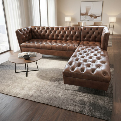 Chesterfield corner sofa L-shape leather luxury couch leather sofa corner suite