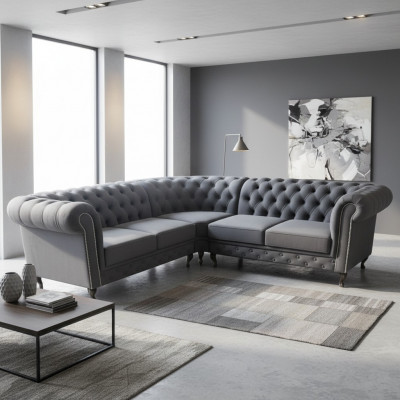 Chesterfield L-shape sectional sofa couch design upholstered fabric sofa corner couches
