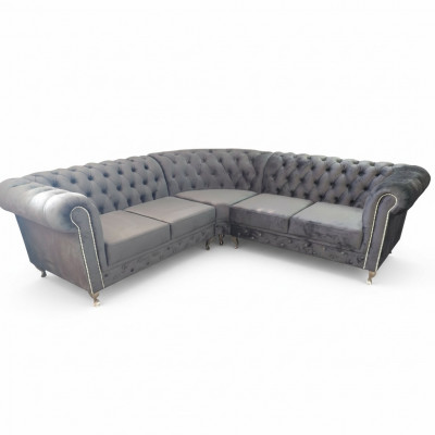 Chesterfield L-shape sectional sofa couch design upholstered fabric sofa corner couches