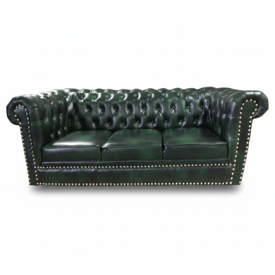 Chesterfield Sofa Three-Seater Genuine Leather Couch Green Leather Sofa 230cm Furniture