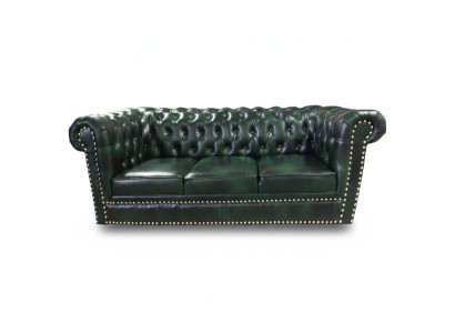 Chesterfield Sofa Three-Seater Genuine Leather Couch Green Leather Sofa 230cm Furniture
