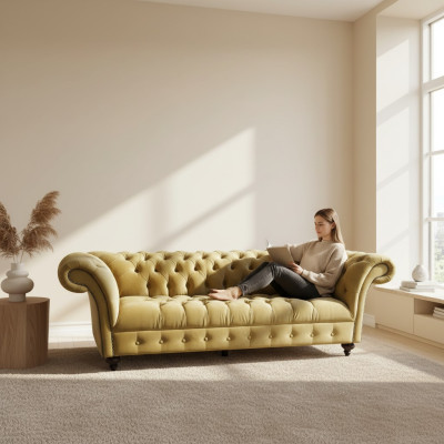 Luxury Sofa Three-Seater Design Chesterfield Fabric Couches Modern