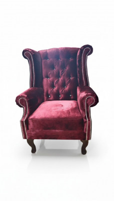 Chesterfield Wingback Chair Velvet Red Sofa 1 Seater Modern