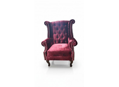 Chesterfield Wingback Chair Velvet Red Sofa 1 Seater Modern