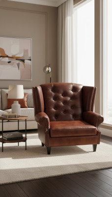 Luxury Wingback Armchair Chesterfield Chair Leather Brown Couch Modern Furniture