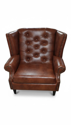 Luxury Wingback Armchair Chesterfield Chair Leather Brown Couch Modern Furniture