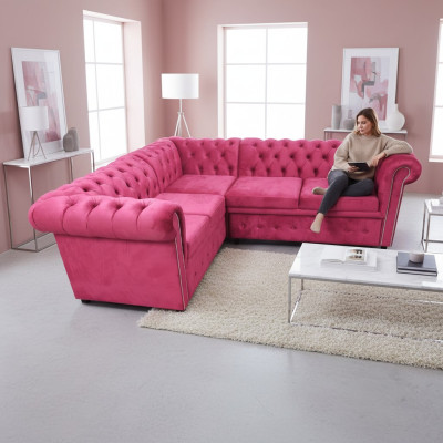 Luxury Corner Sofa L-Shaped Chesterfield Sofa Textile Pink Couch Modern Sofas