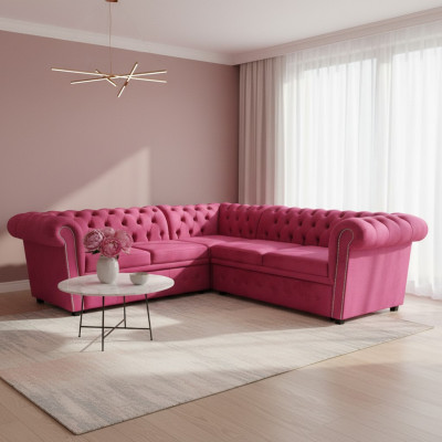 Luxury Corner Sofa L-Shaped Chesterfield Sofa Textile Pink Couch Modern Sofas