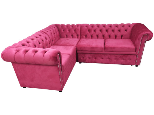 Luxury Corner Sofa L-Shaped Chesterfield Sofa Textile Pink Couch Modern Sofas