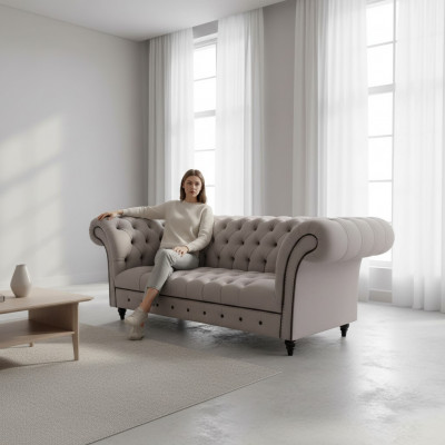 Chesterfield Sofa Three-Seater Sofas Upholstery Fabric Couches Modern