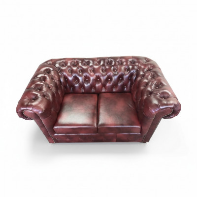 Sofa Chesterfield 2-Seater Leather Lounge Couches Sofas Brown Modern