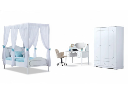Children's room bedroom bed canopy bed 100x200cm white wood beds