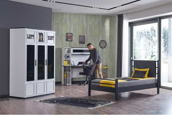 Children's room bedroom furniture complete room youth room black white 3-piece.