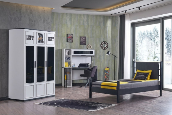 Children's room bedroom furniture complete room youth room black white 3-piece.