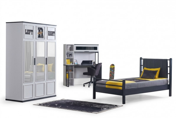 Children's room bedroom furniture complete room youth room black white 3-piece.