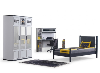 Children's room bedroom furniture complete room youth room black white 3-piece.