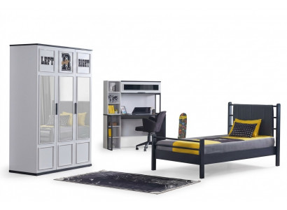 Children's room bedroom furniture complete room youth room black white 3-piece.