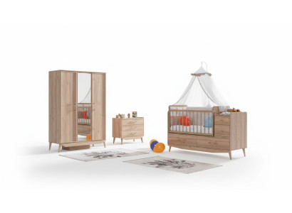 Infant bedroom complete room baby crib wardrobe dresser 3-piece set.