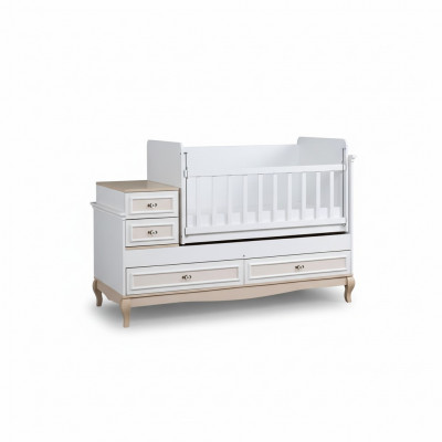 Baby crib children's bed with drawer white in modern children's room